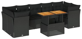 3326897 vidaXL Set mobilier de grădină cu perne, 8 piese, negru, poliratan