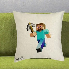 Perna Personalizata Minecraft Steve cu Tarnacop, 40x40 cm, Ecru, Husa Detasabila, Perna Inclusa, BEKZ®