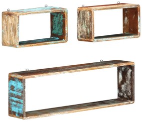 285845 vidaXL Set rafturi de perete cub, 3 piese, lemn masiv reciclat