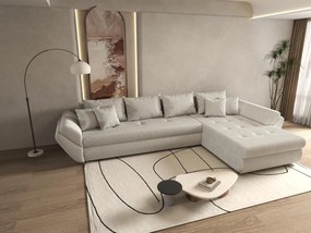 Colțar extensibil dumonde cu ladă de depozitare si sezut confortabil din spuma high-density, Loana XL Zoom Cream II 335x185 cm