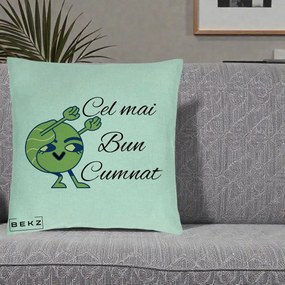 Cadou pentru Cumnat - Perna Personalizata Cel mai Bun Cumnat cu Personaj Funny Verde, 40x40 cm, Verde Menta, Husa Detasabila, Perna Inclusa, BEKZ®