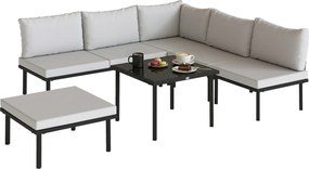 Outsunny Set mobilă de grădină din metal pentru 6 persoane, canapea colțar cu perne, Gri Deschis | Aosom Romania