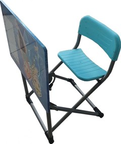 Birou pliabil pentru copii Novokids™ My first school desk, Din MDF, dimensiuni 70X60X66 cm, Cadru metalic, Banca scolara, Model Printese, Bleu