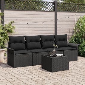 vidaXL Set de canapea de grădină cu 5 piese, cu perne, din poliratan negru