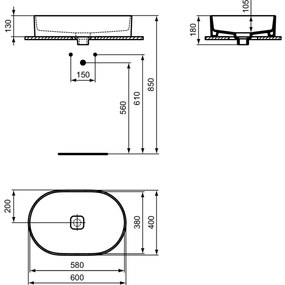 Lavoar pe blat alb 60 cm, oval, Ideal Standard Strada II Ovala