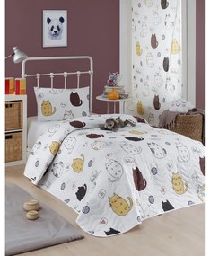 Set cuvertură pentru pat și față de pernă Eponj Home Hello Cats White, 160 x 220 cm