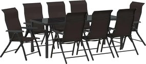 vidaXL Set de masă pentru grădină 9 pcs Cafea neagră