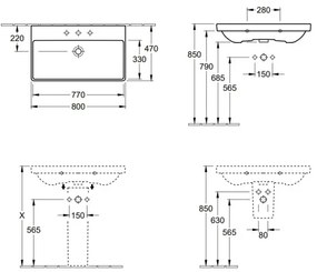 Villeroy & Boch 41568001 - Lavoar suspendat AVENTO 80 x 47 cm ceramică/alb