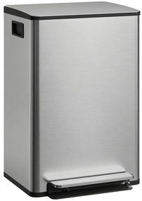 HOMCOM Coș de gunoi bucătărie 50L, coș cu pedală, găleată interioară detașabilă, capac cu închidere silențioasă, 41,7x36,6x62cm, argintiu | Aosom Romania