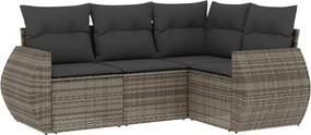 vidaXL Set canapea de grădină cu perne, 4 piese, gri, poliratan