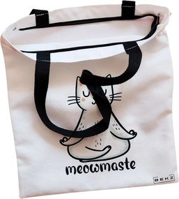 Sacosa de Panza pentru Cumparaturi, Geanta Tote, Yoga Meowmaste, Cu fermoar, 38x34.5 cm, Alba, BEKZ®