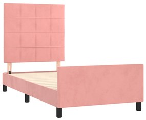 Cadru de pat cu tablie, roz, 80x200 cm, catifea Roz, 80 x 200 cm, Cu blocuri patrate