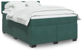 vidaXL Pat box spring cu saltea, verde închis, 140x200 cm, catifea