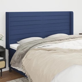 vidaXL Tăblie de pat cu aripioare, albastru, 203x16x118/128 cm, textil