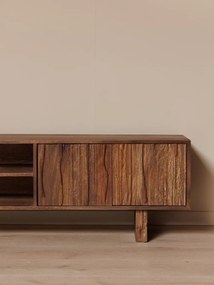 Comodă TV din lemn masiv de mango, 2 uși, aspect rustic, Ecorce