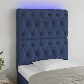 3122740 vidaXL Tăblie de pat cu LED, albastru, 80x7x118/128 cm, textil