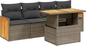 vidaXL Set canapea de grădină cu perne, 5 piese, gri, poliratan