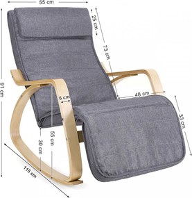 Fotoliu balansoar, lemn de mesteacan / textil, gri inchis / natural, Songmics