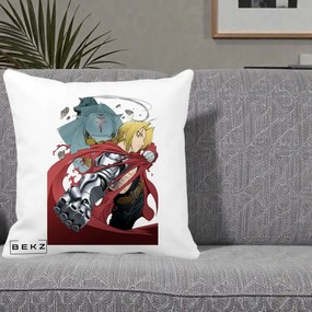 Perna Personalizata Fullmetal Alchemist Brotherhood Edward si Al Poster, 40x40 cm, Alba Mata, Husa Detasabila, Perna Inclusa, BEKZ®