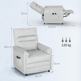 HOMCOM Fotoliu Relaxant Electric cu Masaj și Încălzire și Suport pentru Picioare, Silențios, Fotoliu Reclinabil 150° în Catifea Prietenoasă cu Animalele cu Funcție de Memorare, 2 Telecomenzi pentru Sufragerie, Gri Deschis | Aosom Romania