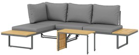 Outsunny Set modular de mobilier de grădină din lemn de acacia 6 locuri, colțar cu masă, gri | Aosom Romania