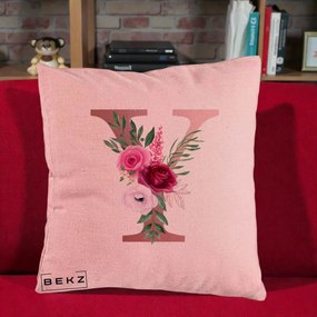 Cadou Personalizat - Perna Personalizata Monograma Rose Gold Litera Y, 40x40 cm, Roz, Husa Detasabila, Perna Inclusa, BEKZ®
