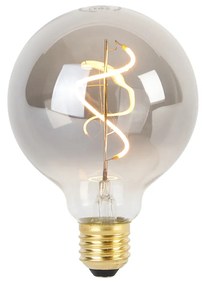 Set de 5 becuri LED cu filament spiralat E27 reglabile G95 fum 3W 95lm 1800K