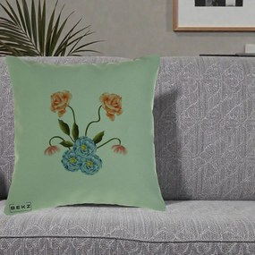 Perna Decorativa Trandafiri si Bujori Acuarela, 40x40 cm, Verde, Husa Detasabila, Perna Inclusa, BEKZ®