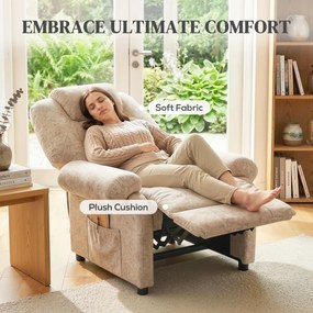 HOMCOM Fotoliu cu Înclinare Manuală Tapițat cu Suport Retractabil pentru Picioare și Buzunare Laterale, 88x91x108 cm, Bej | Aosom Romania