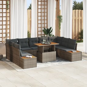 vidaXL Set de canapele pentru grădină 10 pcs Gri Rattan poli