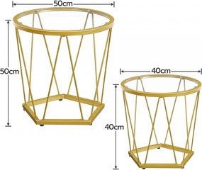 MCAU9 - Set 2 masute de cafea rotunde 40 si 50 cm, mese pentru living - Aurii