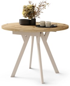 Mazzoni ALDO Stejar Artisan/picioare bej - MASĂ ROTUNDĂ EXTENSIBILĂ CU PICIOARE ÎN FORMĂ DE "Y" STIL LOFT PENTRU SALON/SUFRAGERIE