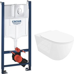 Set rezervor incastrat Grohe Rapid SL cu clapeta cromata Skate Air plus vas WC Rune Ivaldi Grande alb cu capac slim softclose