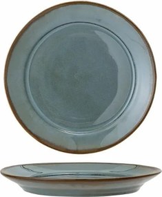 Farfurie din ceramică verde cu finisaj artizanal și margine maro, 20 cm, "Pixie"