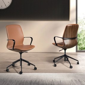 Scaun de birou modern piele sintetica si furnir de nuc Brown