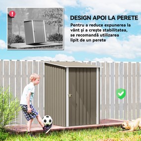 Outsunny Magazie de Grădină 0,92m² din Oțel Galvanizat, Depozit pentru Unelte cu Ușă Blocabilă, Acoperiș Înclinat, 100x104x160 cm, Maro și Alb | Aosom Romania