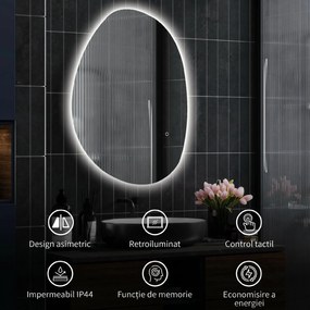 HOMCOM Oglindă de Baie LED cu Comutator Tactil Inteligent și  Intensitate Reglabilă, 80x5x60 cm, Argintiu | Aosom Romania