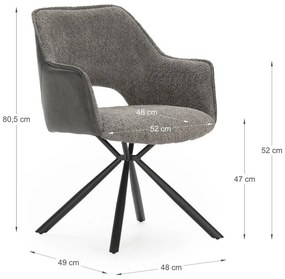 Set de scaune de sufragerie gri cu cotiere 2 buc. tapițat Mariel – Marckeric