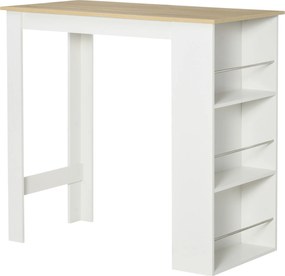 HOMCOM Masă de Bar cu 3 Polițe și Bară de Protecție, Blat de Bucătărie din Oțel și PAL, 112x57x106 cm, Alb | Aosom Romania