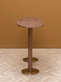 Masă bar din lemn de stejar și metal, ovală, cu picior disc auriu, natur, finisaj satinat, 160×60×107 cm, „Barrio"