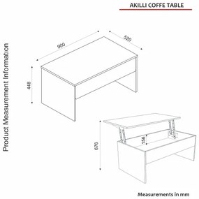 Măsuță de cafea pliabilă AKILLI 44,8x90 cm albă