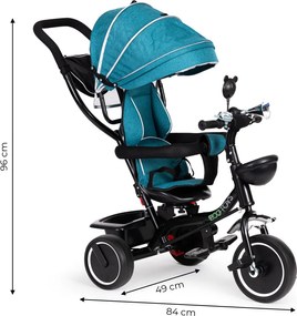 Triciclu triciclu trei roți scaun pivotant copertină verde-albastru