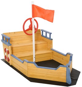 Outsunny  Jucarie pentru plaja din Lemn pentru Copii  in Forma de Corabie de Pirati cu Compartiment de Depozitare, Joc de Gradina 158x78x45.5cm
