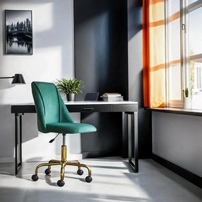 Scaun de birou pentru copii elegant verde cu baza aurie si catifea OFF 642