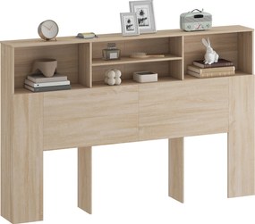 HOMCOM Tăblie independentă cu spații de depozitare, accesoriu de pat 4 compartimente deschise, 160 x 20,2 x 108,2 cm, lemn natural | Aosom Romania