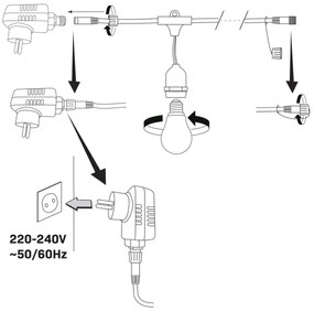 Lanț LED decorativ de exterior PARTY NEON 7,6 m 10xE27/0,6W/36V IP44