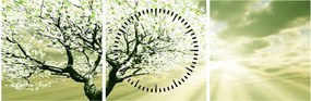 Tablou cu copaci pe luncă (cu ceas) (90x30 cm)