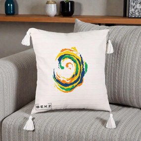 Perna Decorativa Vortex Abstract Colorat, 40x40 cm, Bej cu Franjuri, Husa Detasabila, Perna Inclusa, BEKZ®