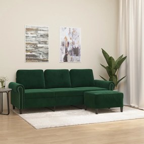 Canapea cu 3 locuri si taburet, verde inchis, 180 cm, catifea Verde inchis, 212 x 77 x 80 cm