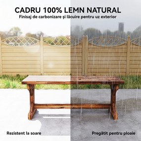 Outsunny Bancă de Grădină cu 2 Locuri din Lemn de Brad cu Bază în Formă de X, Bancă Rustică pentru Exterior Fără Spătar, pentru Patio, Verandă, Balcon, 114L x 40l x 46h cm, Finisaj Carbonizat | Aosom Romania